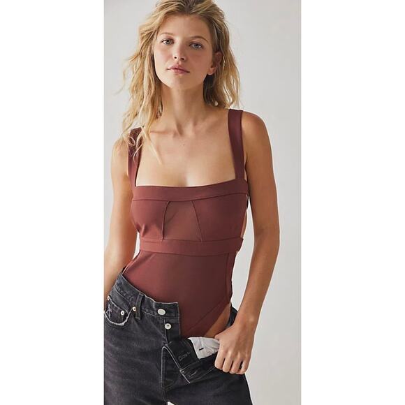 Free People Intimately Love Bound Cut-Out Bodysuit in Chocolate Size Small - Picture 2 of 8